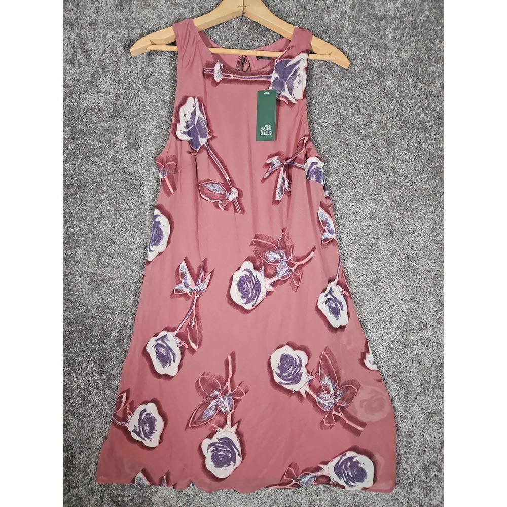 Wild Fable Women M Dress Pink Floral V-Neck Sleeveless A-Line Summer Lined